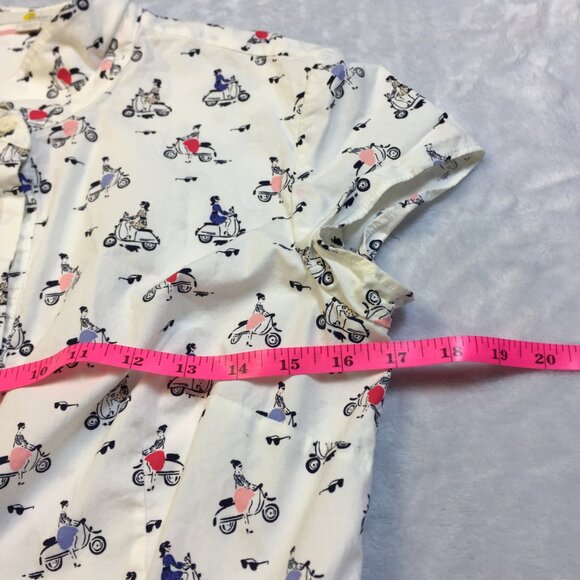 Boden Sophia Shirt Dress Sz 6P Womans Petite White Vespa Scooter Retro Inspired - Picture 8 of 15